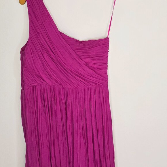 Theory Hot Pink One Shoulder Silk Party Dress - Picture 4 of 8